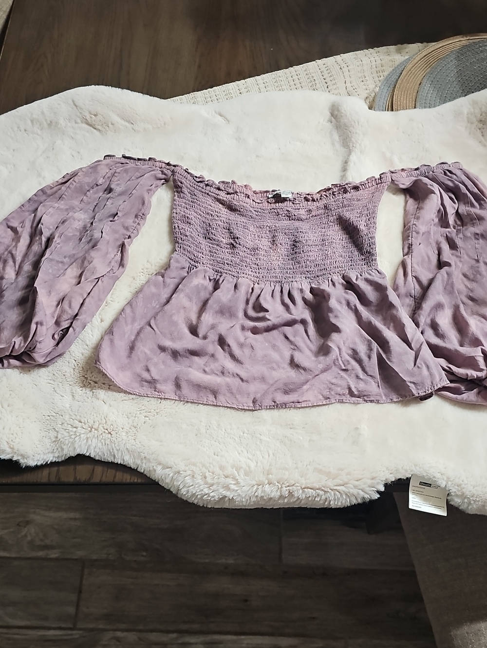 American Eagle Outfitters Lavender Tye Dye Off-Shoulder Smocked Crop Top